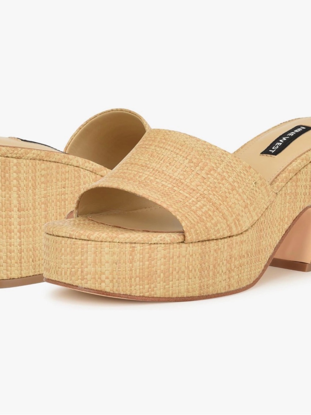Nine West Natural Raffia Platform Slide Heels